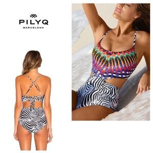 New. Pilyq beaded animal print swimsuit.